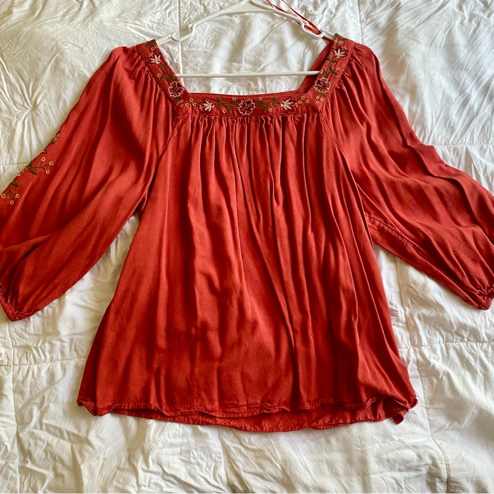 Lauren Conrad Orange Square Neck Babydoll Top